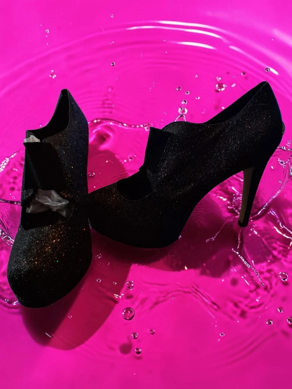 City Streets Black Glitter Platform Heels Womens Shoes Size 10 Autumn Winter